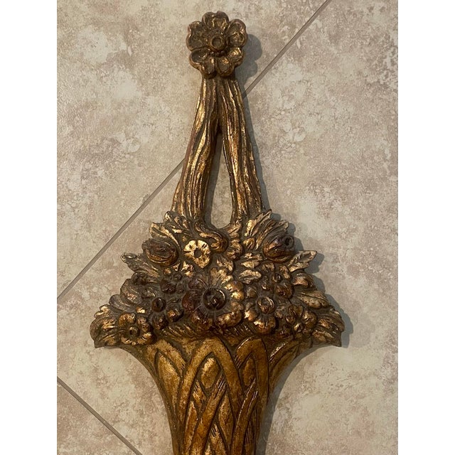 1980s Vintage French Rococo Style Gilt Candle Wall Sconces - A Pair For Sale - Image 5 of 8
