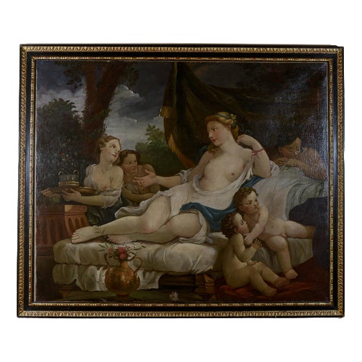 Dunna on Daybed with Cherubs and Maids, Oil on Canvas, Framed For Sale