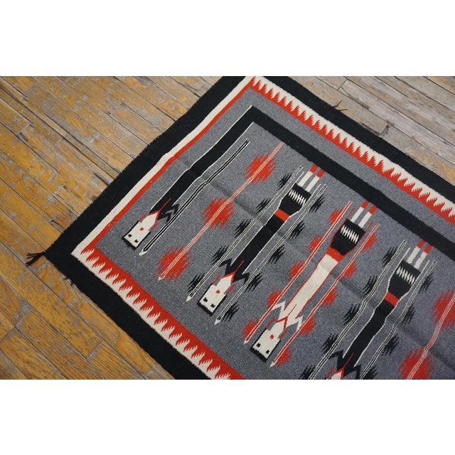 Textile 1940s Gray Tribal Geometric Vintage American Navajo Yei Rug 2'10" × 3'10" Flatweave Wool Carpet For Sale - Image 7 of 18