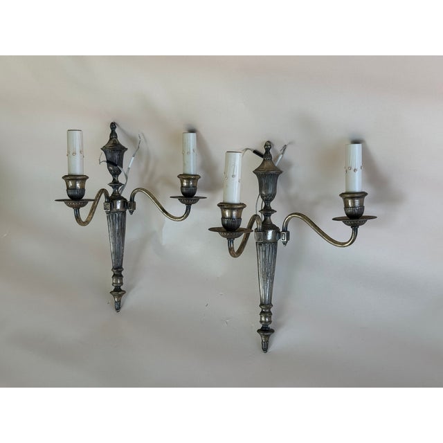 1920s Neoclassical Silverplate Electric Sconces - Rewired - Set of 2 For Sale - Image 4 of 8