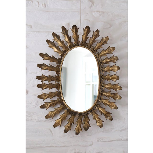 1960s Vintage Spanish Oval Sunburst Mirror, 1960 For Sale - Image 5 of 11