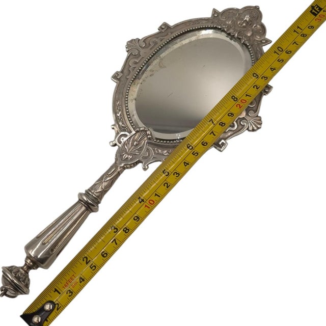 Antique Continental 800 Silver Repoussé Cherub Double-Sided Hand Mirror, 11" For Sale - Image 11 of 11