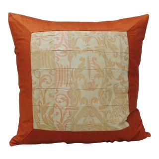 Vintage Patchwork Orange Fortuny "Uccelli" Square Decorative Pillow For Sale