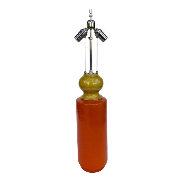 Mid Twentieth Century Italian Orange and Yellow Ceramic Table Lamp For Sale