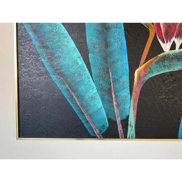 Large 1980's Lee Reynols Bird of Paradise Flowers Oil on Canvas Painting, Framed/ Sold For Sale - Image 10 of 13