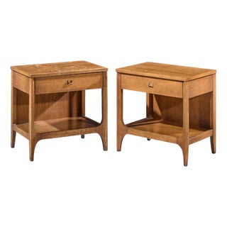 Broyhill Brasilia Mid Century Walnut and Brass Nightstands - Pair For Sale