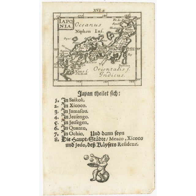 Rare 1683 Mallet Miniature Map of Japan “Iaponia” with German Text An exceptionally charming and historically important...