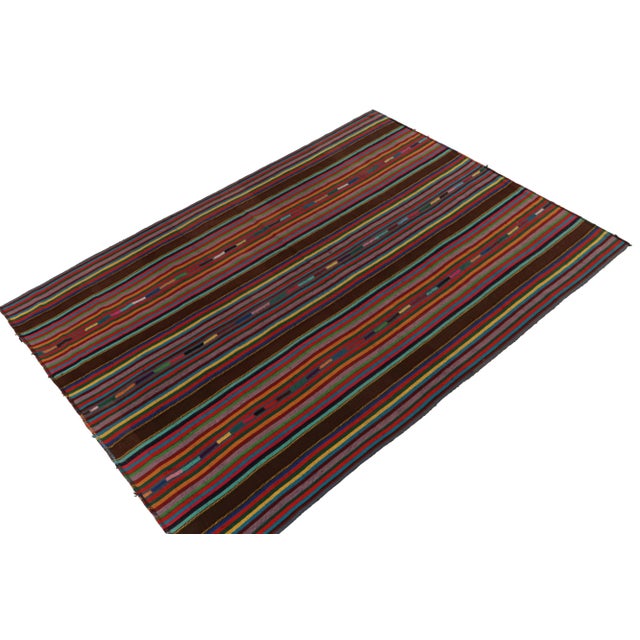 Traditional 1950s Vintage Chaput Kilim Style in Brown, Multicolor Striped Patterns For Sale - Image 3 of 7