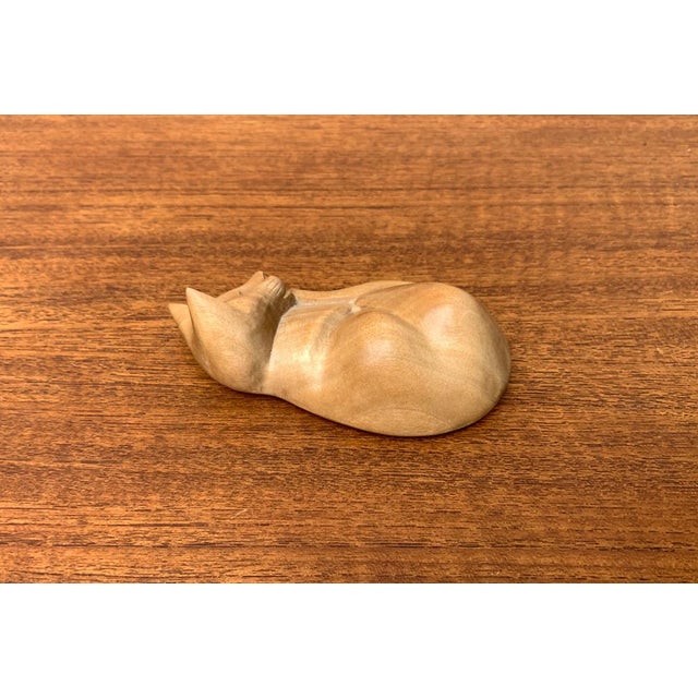 Wood Vintage Wooden Sleeping Lioness Figurine For Sale - Image 7 of 15