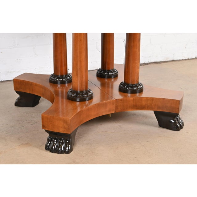 Baker Furniture Neoclassical Cherry Wood and Parcel Ebonized Extension Pedestal Dining Table, Newly Refinished For Sale - Image 10 of 12