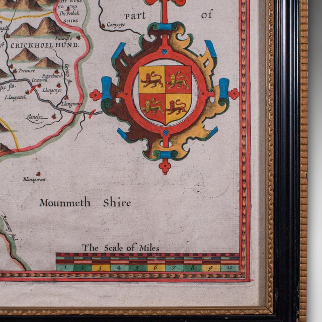 Glass Antique Map of Breconshire, English, Framed, John Speed, Dual Sided, Circa 1627 For Sale - Image 7 of 12