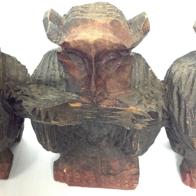 Vintage Hand Carved Wise Monkeys Sculpture - - Set of4 For Sale - Image 5 of 8
