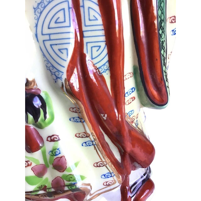 Rose Vintage Mid 20th Century Chinese Famille Rose God of Longevity Hand Painted Porcelain Figurine For Sale - Image 8 of 10