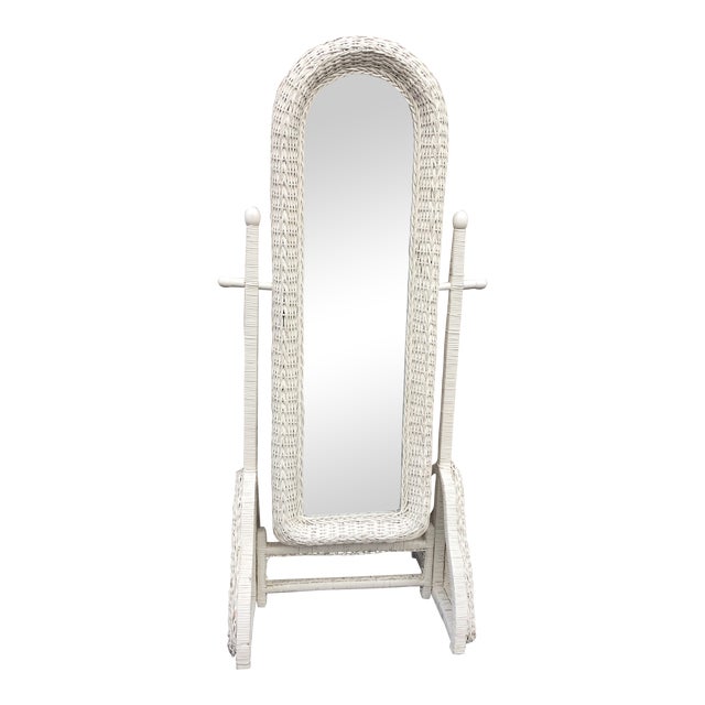 Vintage Free Standing White Wicker Mirror Chairish