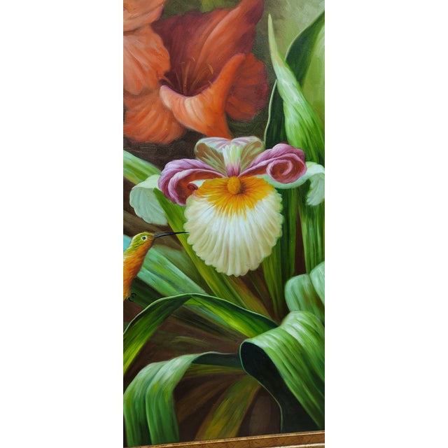 1980s Beautiful Hummingbird Oil Painting For Sale - Image 9 of 10