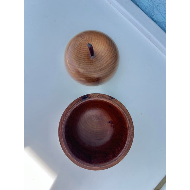 Mid-Century Modern Mid 20th Century Carved Wood Apple Trinket Box Container For Sale - Image 3 of 7
