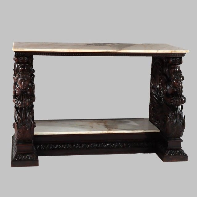 Baroque Antique Italian Baroque Figural Carved Walnut & Marble Top Console Table 18thC For Sale - Image 3 of 12