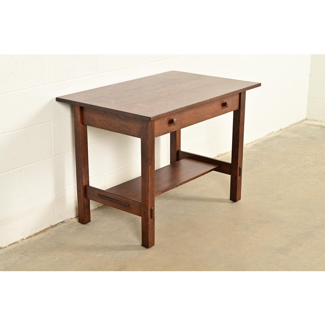 Stickley Brothers Stickley Brothers Antique Mission Oak Arts & Crafts Writing Desk or Library Table, Newly Refinished For Sale - Image 4 of 16