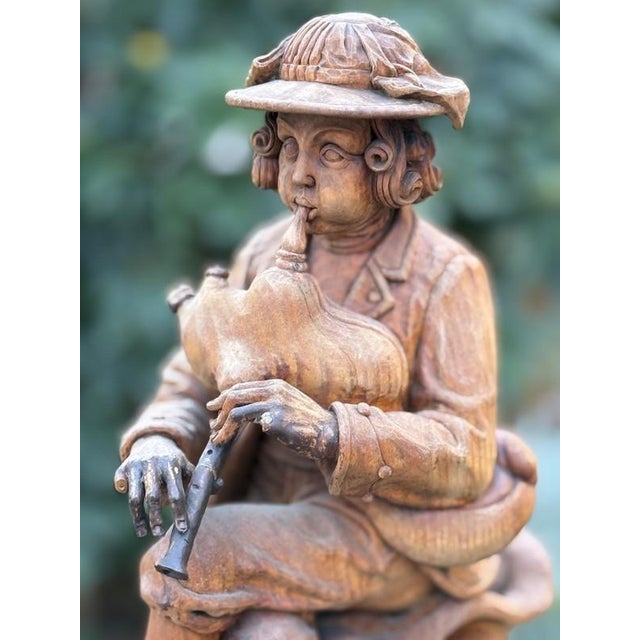 Antique 18thC Signed Folk Art Sculpture Wood Carving, Itinerant Bagpipe Musician, Czech Bohemia For Sale - Image 4 of 16