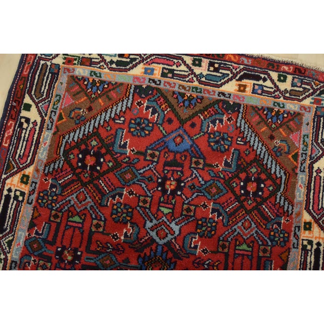 1990s Hamedan Rug 2’9” X 4’2” Red Wool Vintage Tribal Hand-Knotted Oriental Carpet For Sale - Image 5 of 10
