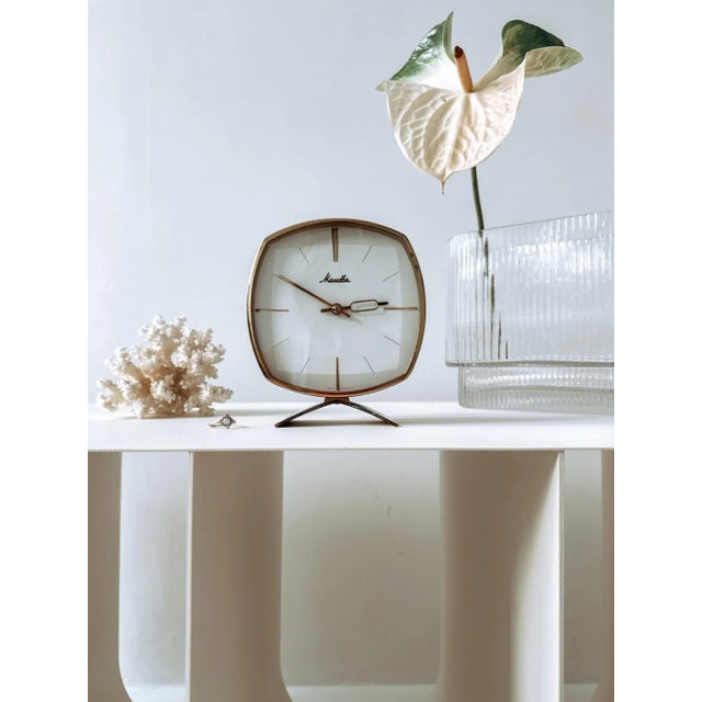 German Brass Table Clock by Mauthe, 1960 For Sale - Image 4 of 13