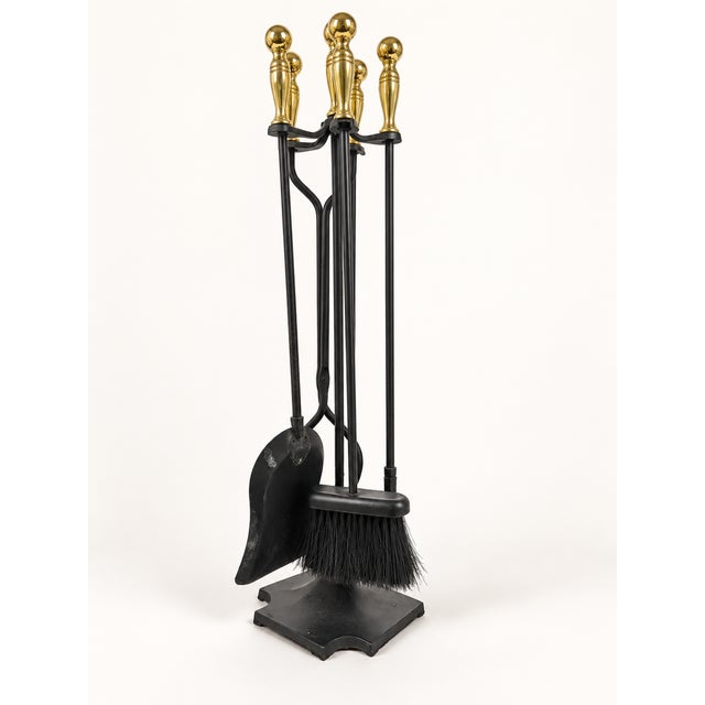 Mid-Century Modern Vintage Cast Iron and Brass Fireplace Tools, 1960s, Set of 6 For Sale - Image 3 of 8