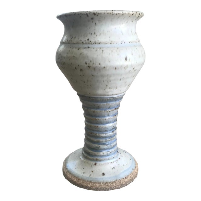 Vintage Mid-Century Modern Ceramic Studio Stoneware Pedestal Pottery Vase For Sale