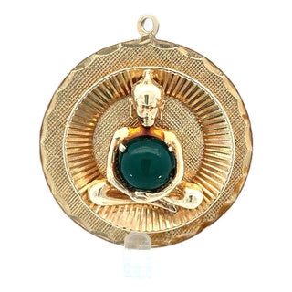 Estate 14k Yellow Gold Buddha Jade Pendant For Sale