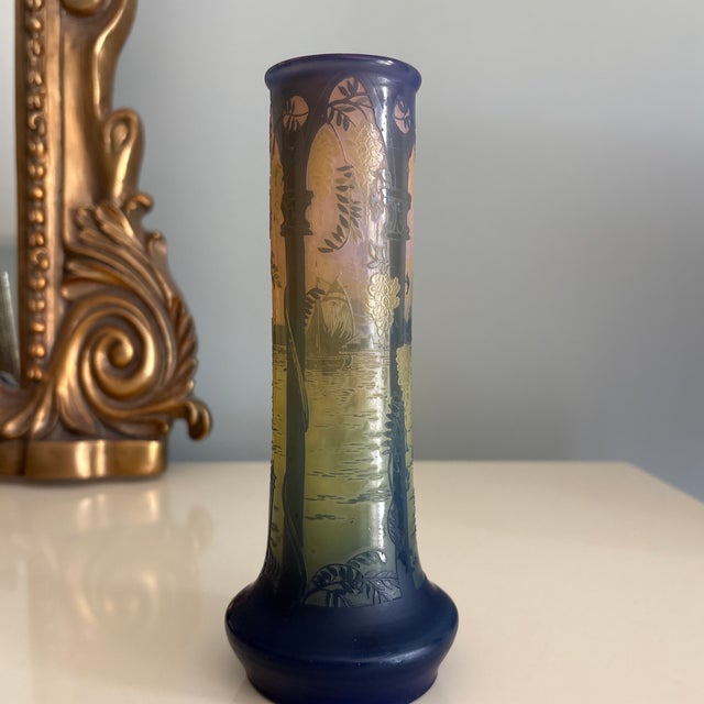 Purple DeVez French Cameo Art Glass Vase For Sale - Image 8 of 12
