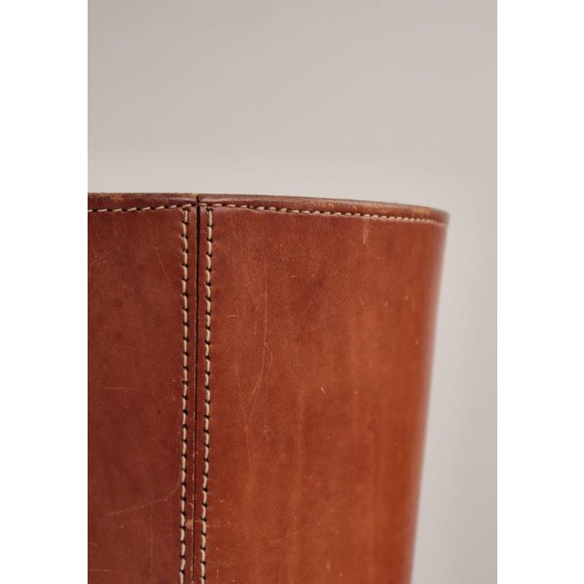 1950s Paper Basket in Patinated Saddle Leather and Brass attributed to Carl Auböck, 1950s For Sale - Image 5 of 11
