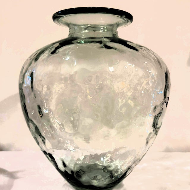 Glass Vintage Statement Hand-Blown Recycled Glass Dimpled Vessels Spain - Pair (14.25" / 11.5") For Sale - Image 7 of 18