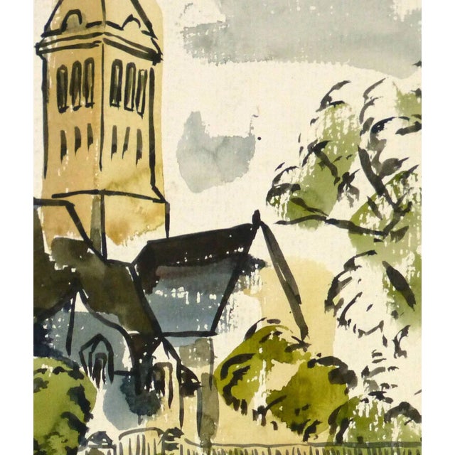 Traditional Wornser, Vintage Watercolor Church Painting For Sale - Image 3 of 5