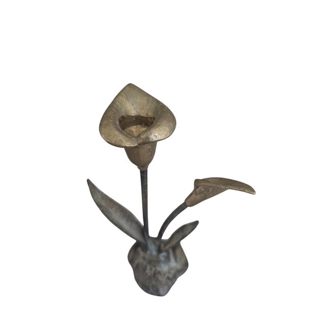 Late 20th Century Vintage Brass Lily Flower Candle Holder For Sale - Image 5 of 18