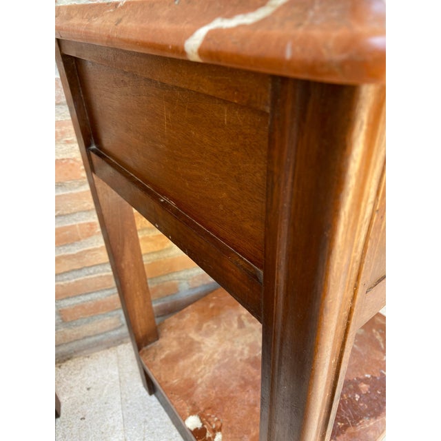Early 20th Century Walnut Nightstands with Marble, 1940s, Set of 2 For Sale - Image 14 of 18