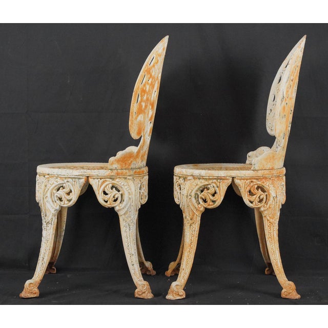 White Early 20th Century Set of 4 Victorian White Cast Iron Garden Chairs For Sale - Image 8 of 9