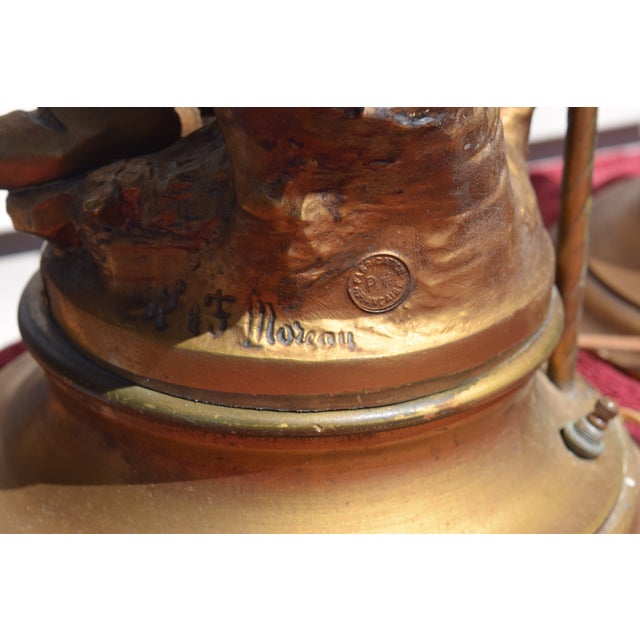 Brass 1950s Pair L&F Moreau Art Nouveau Brass Spelter Lamps For Sale - Image 8 of 11