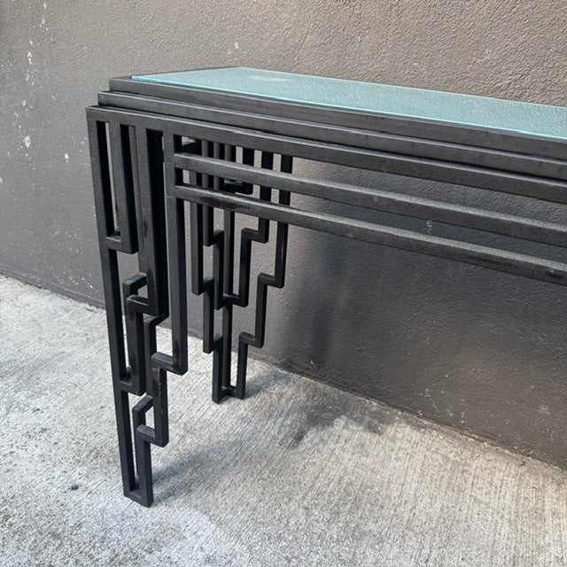 Incredible Art Deco Streamline Style Postmodern Deco Revival Iron console. Incredible style console made of solid metal....