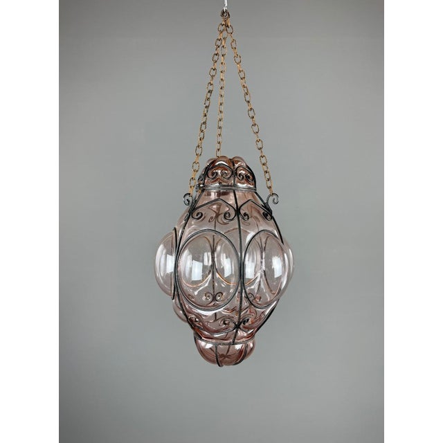 Italian Lantern in Blown Glass and Metal, 1960s For Sale - Image 6 of 6