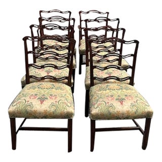 Early 1900s English Mahogany Chippendale Style Chairs- Set of 8 For Sale