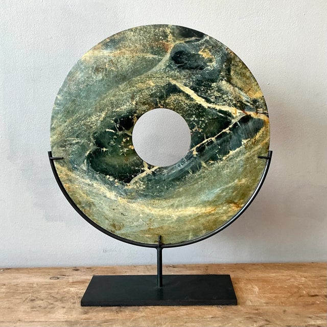 Vintage Asian Green Marble Disc For Sale - Image 4 of 7