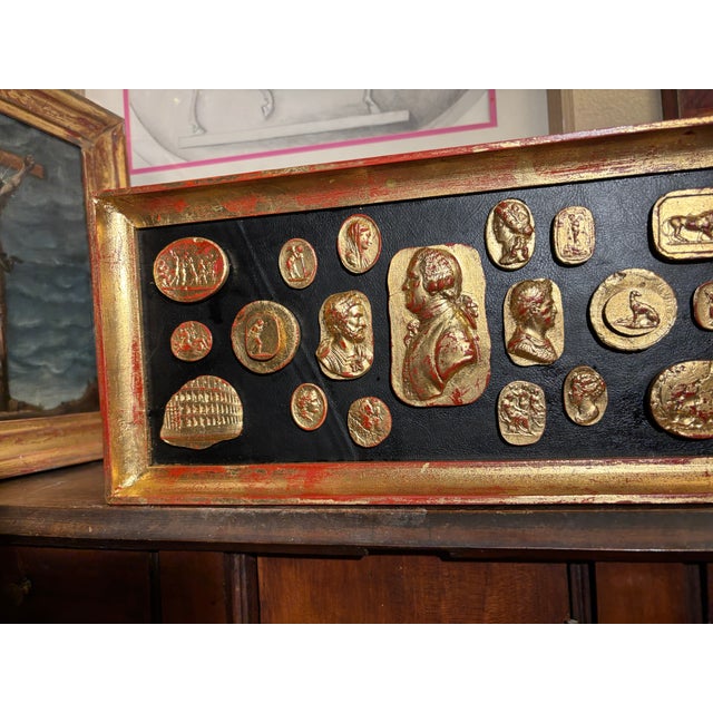 Neoclassical Vintage Grand Tour Gilded Cameo Intaglio Arrangement in Gilded Frame For Sale In Palm Springs - Image 6 of 8