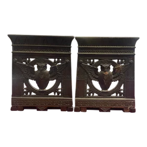Antique 19th Century Metal Owl With Spread Wings Folding Bookends - Set of 2