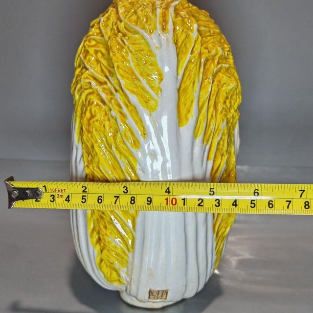 Mid 20th Century Ceramic Cabbage Decoration, Yellow & White Hand-Painted Leaf Texture (Symbol of Prosperity) For Sale - Image 5 of 9
