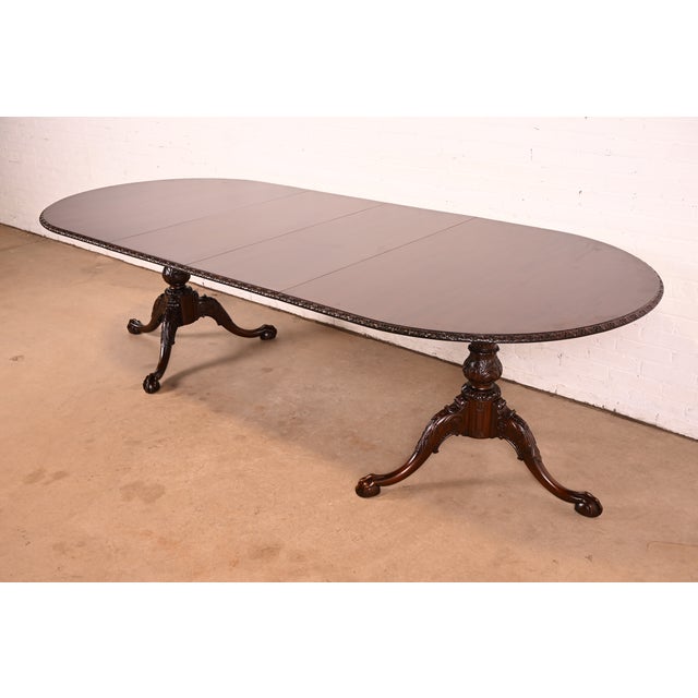 19th Century Antique Georgian Carved Mahogany Double Pedestal Extension Dining Table, Newly Refinished For Sale - Image 13 of 13