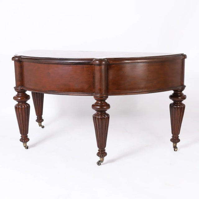 British Colonial Style Demi-Lune Leather Top Desk For Sale - Image 4 of 10