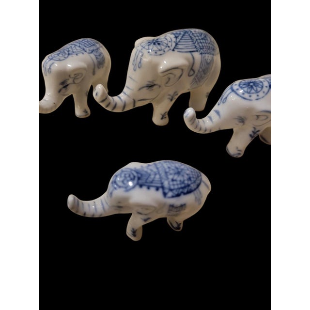 Vintage Blue White Chinoiserie Miniature Delft Style Elephant Room Decor Statues- Set 4 For Sale In West Palm - Image 6 of 7