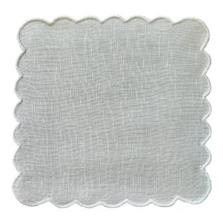 440 (Bulk) Hand Embroidered Scalloped Linen Cocktail Napkins For Sale