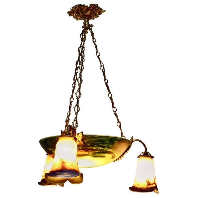 Art Deco 3-Branch Centre Light in Painted Glass, 1920s For Sale - Image 12 of 12