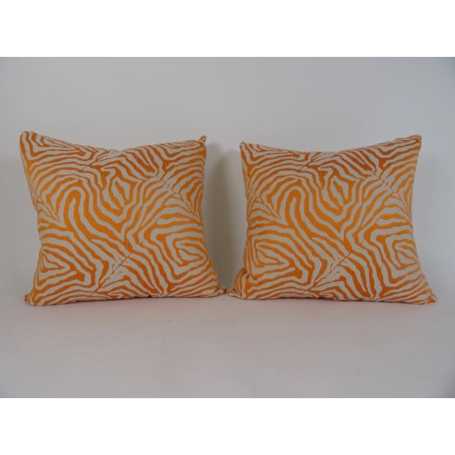 Textile 1990s Contemporary Orange Zebra Print Pillows - a Pair For Sale - Image 7 of 7