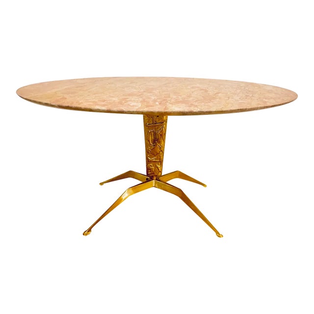 Italian Coffee Table with Oval Marble Plate on Bronze Base by Duilio Barnabé, 1950 For Sale